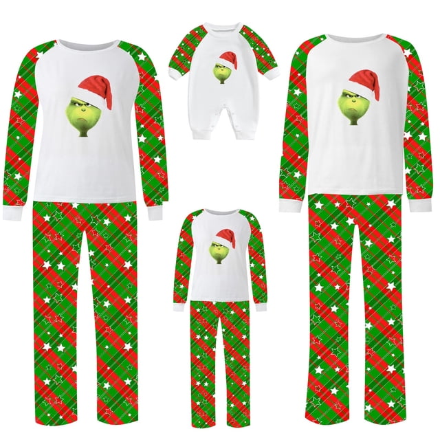 Conjuntos de pijamas navideños familiares a juego Grinch 2024, pijama de Grinch con parte superior y pantalones de pijama a cuadros, pijama de Grinch para niños y adultos para la familia, Mujer S
