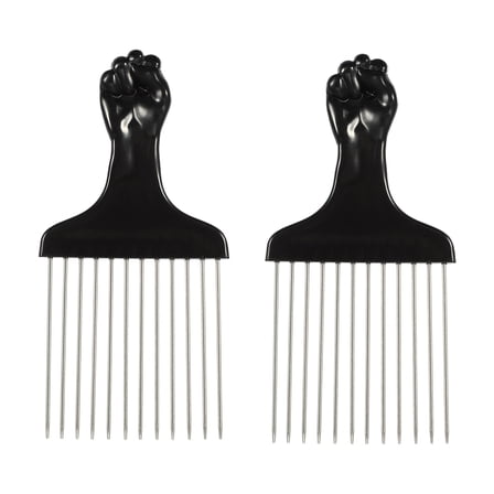 Unique Bargains 2 Pcs Metal Hair Pick for Thick Curly Hair Black Silver Tone 5.83" x 2.83"