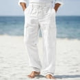 thumbnail image 3 of Homeyce Casual Cotton Linen Pants for Men with Elastic Waist Drawstring Wide Leg Pants with Pockets Cotton Linen Long Pants Loose Fit Summer Beach Lightweight Linen Dress Trousers,White 3XL, 3 of 5