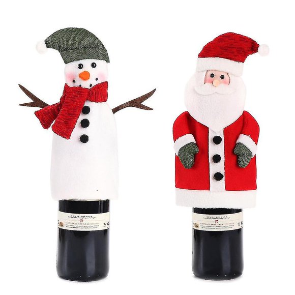 Christmas Wine Bottle Bag Snowman Santa Claus Wine Bag Cover Y(red White)(2pcs)