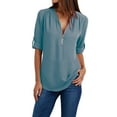 thumbnail image 2 of Aligament T Shirts for Women Button Women Ladies Clothing Loose Shirt Chiffon Zipper Long Sleeves Plus Size Tops Summer Tops Light Blue, 2 of 8