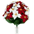 thumbnail image 4 of Sympathy Silks Artificial Cemetery Flowers Christmas Red White Poinsettia bouquet with cemetery saddle, 4 of 9