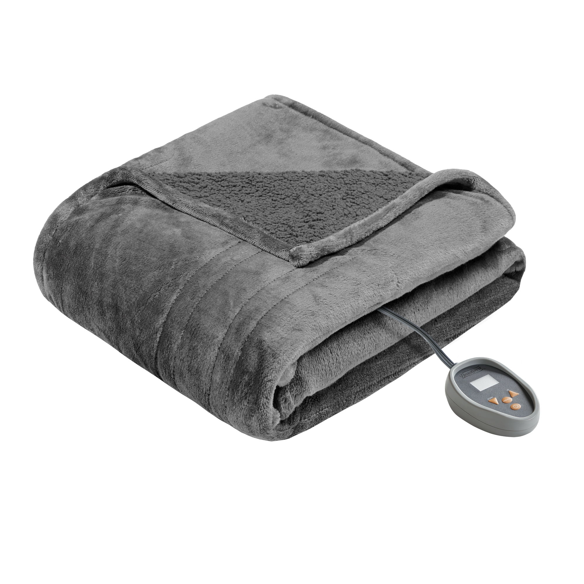 Beautyrest Heated Microlight to Berber Solid Blanket, Twin, Grey