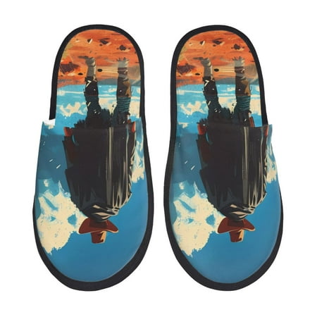 Balery Lone Cowboy Desert Scene Slient Indoor Furry Fleece Comfort House Shoes Soft Non-Slip Home Shoes Cotton slippers House Slippers-- Medium