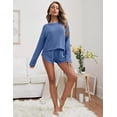 thumbnail image 2 of SMZ Womens Waffle Knit Pajama Sets Long Sleeve Top and Shorts Matching Lounge Set Loungewear Sweatsuit with Pockets, 2 of 4