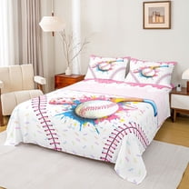 jejeloiu Baseball Game Gaming Twin Sheet Sets,Colorful Splashing Ink Bedding For Kids 3 Pieces