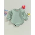 thumbnail image 3 of Baby Sweatshirt Romper 3 6 12 18M Ruffle Long Sleeve Round Neck Solid Color Bodysuit Infant Fall Outfit, 3 of 10