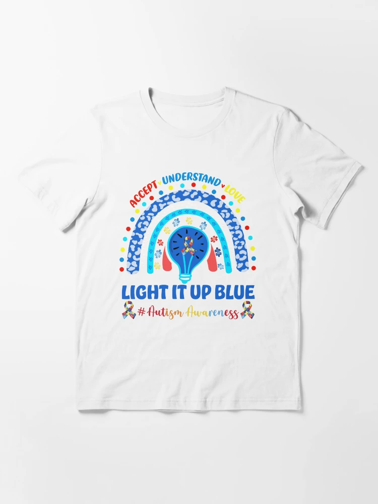 Light It Up Blue Autism Awareness T-Shirt Rainbow Puzzle Piece Graphic Tee Autism Awareness Month Support Shirt