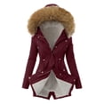thumbnail image 1 of Gibobby Chaquetass Deportivas Abrigo de invierno de talla grande para mujer, chaqueta de manga larga con cuello de solapa, abrigo grueso Vintage, chaqueta abrigada con capucha de (Vino, XL), 1 of 3