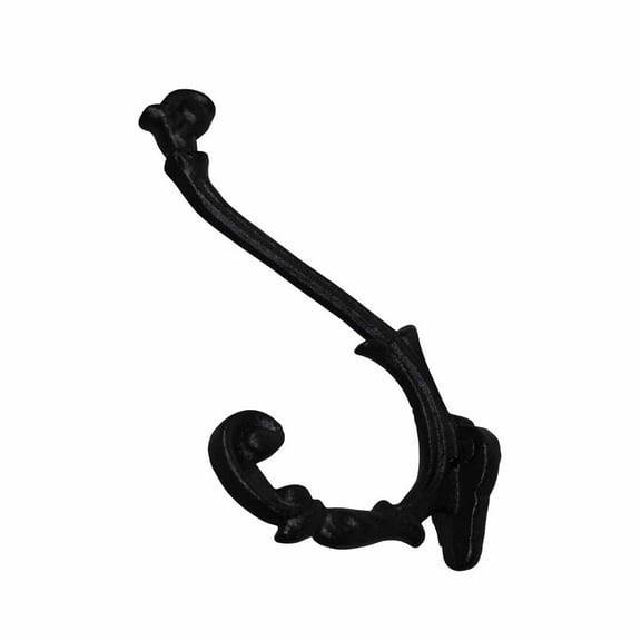 Renovators Supply Black Wrought Iron Double Hook Antique 6 in. L Wall Mount Vintage Double Hooks for Coat, Robe or Hat Hanger Rust Resistant Hooks w/Hardware