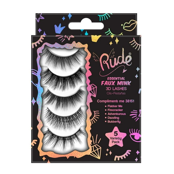 Paquete de 5 pestañas Rude Essential Faux Mink 3D