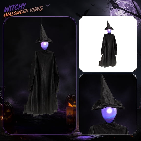 Halloween Witch Hanging Ghost Decoration Glowing Witch Figure Prop Light Up Ghostly Hanging Ornament For Haunted House Yard Patio Party Layout Prop Decor , A