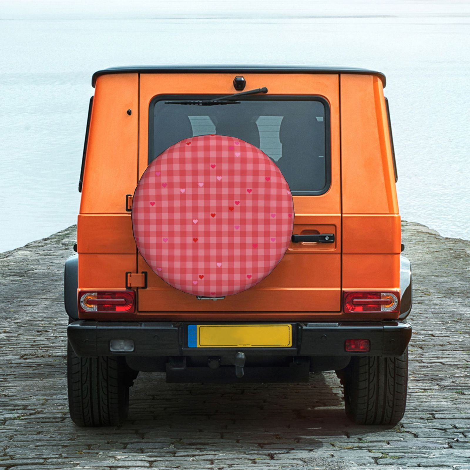 ZNDUO Red Heart Square Pattern Spare Tire Cover, Universal Fit for Jeep