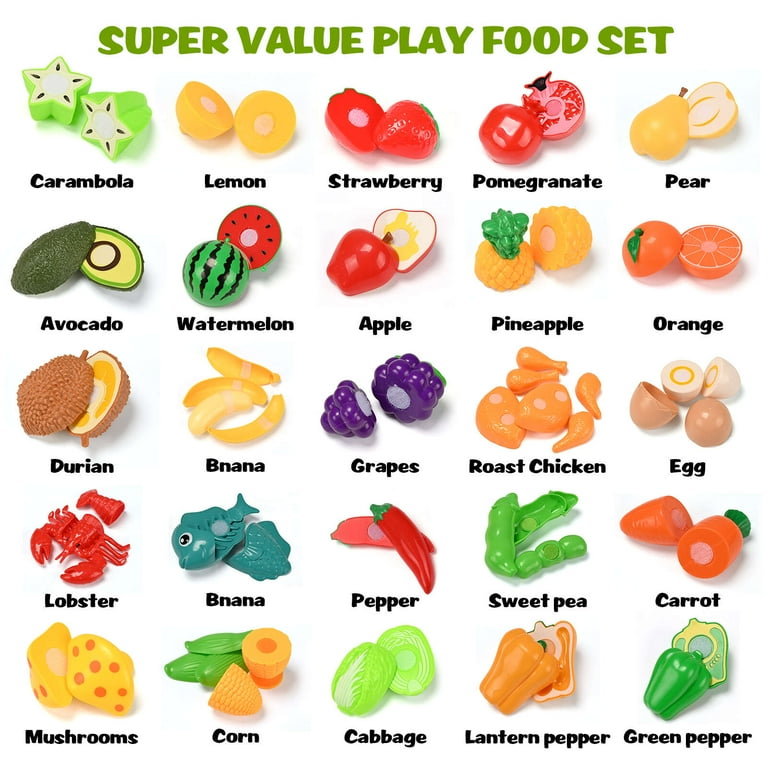 IYHN Play Food Set for Kids, 86pcs Cutting Play Kitchen