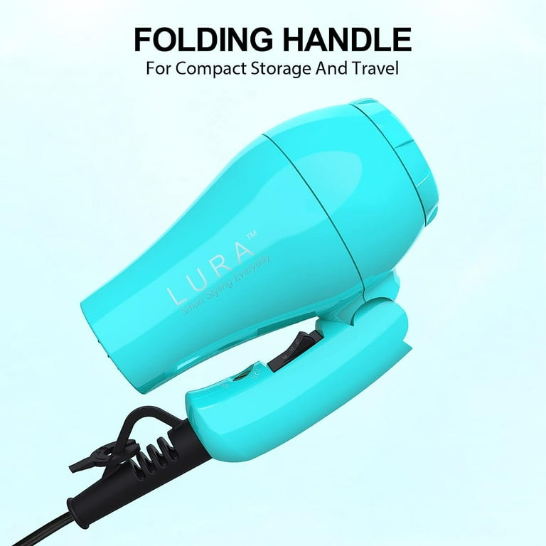 Lura Travel Hair Dryer Dual Voltage Mini Folding Handle Blue with