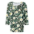 thumbnail image 5 of Sokhug 3/4 Sleeved Shirts Blouse Square Neck Pleated Floral Printed T-shirt Casual Tops for Women, 5 of 5