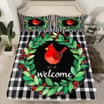 thumbnail image 2 of Feelyou Red Robin Bird Queen Sheet Sets, Black White Buffalo Flat Sheet, Leaf Plant Buffalo Queen Fitted Sheet, Luxury Bedroom Decor,4 Pieces, 2 of 7
