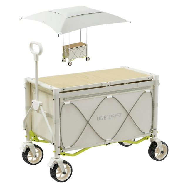 Carrito utilitario ONEFOREST, carro plegable con toldo, carpa, color beige