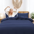 thumbnail image 3 of Unique Bargains 100% Microfiber Soft 3 Pieces Duvet Cover Set King Navy Blue, 3 of 8