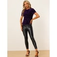 thumbnail image 4 of Blusa de fiesta de manga corta con cuello redondo y lentejuelas de terciopelo para mujer Púrpura profundo M, 4 of 6
