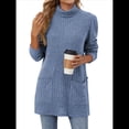 thumbnail image 3 of Camisas de Larga para Mujer, Blusas Túnica Casuales de Cuello Alto Azul L, 3 of 10
