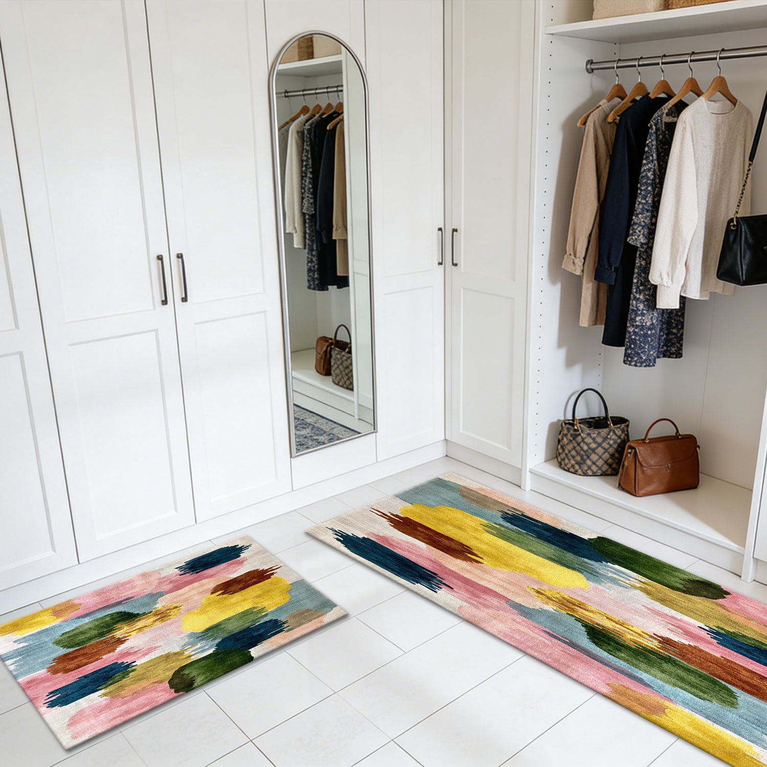 3 Piece Kitchen Rug Set, Non-Slip And Washable, Abstract Pattern Kitchen Hallway Rug, Soft And Comfortable, Suitable For Sinks, Floors, Entrances, Hallways and Bathrooms