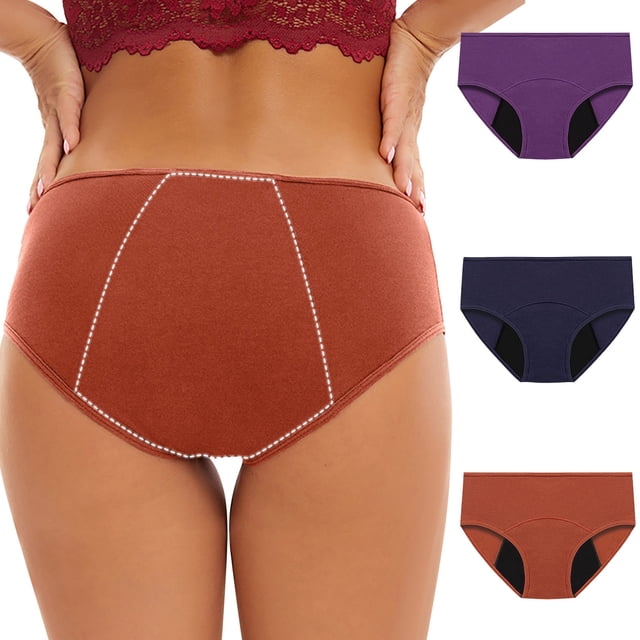 ylioge 3 Pack Womens Plus Size Period Underwear S-5X Leakproof Menstrual Panties Low Rise Reusable Multipack Breathable Full Coverage Briefs