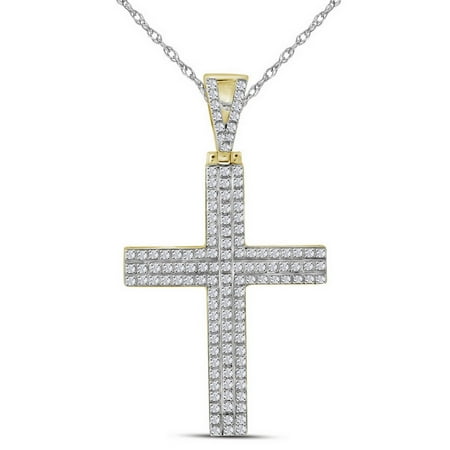 10K Yellow Gold Mens Diamond Cross Necklace Pendant 1/3 Ctw