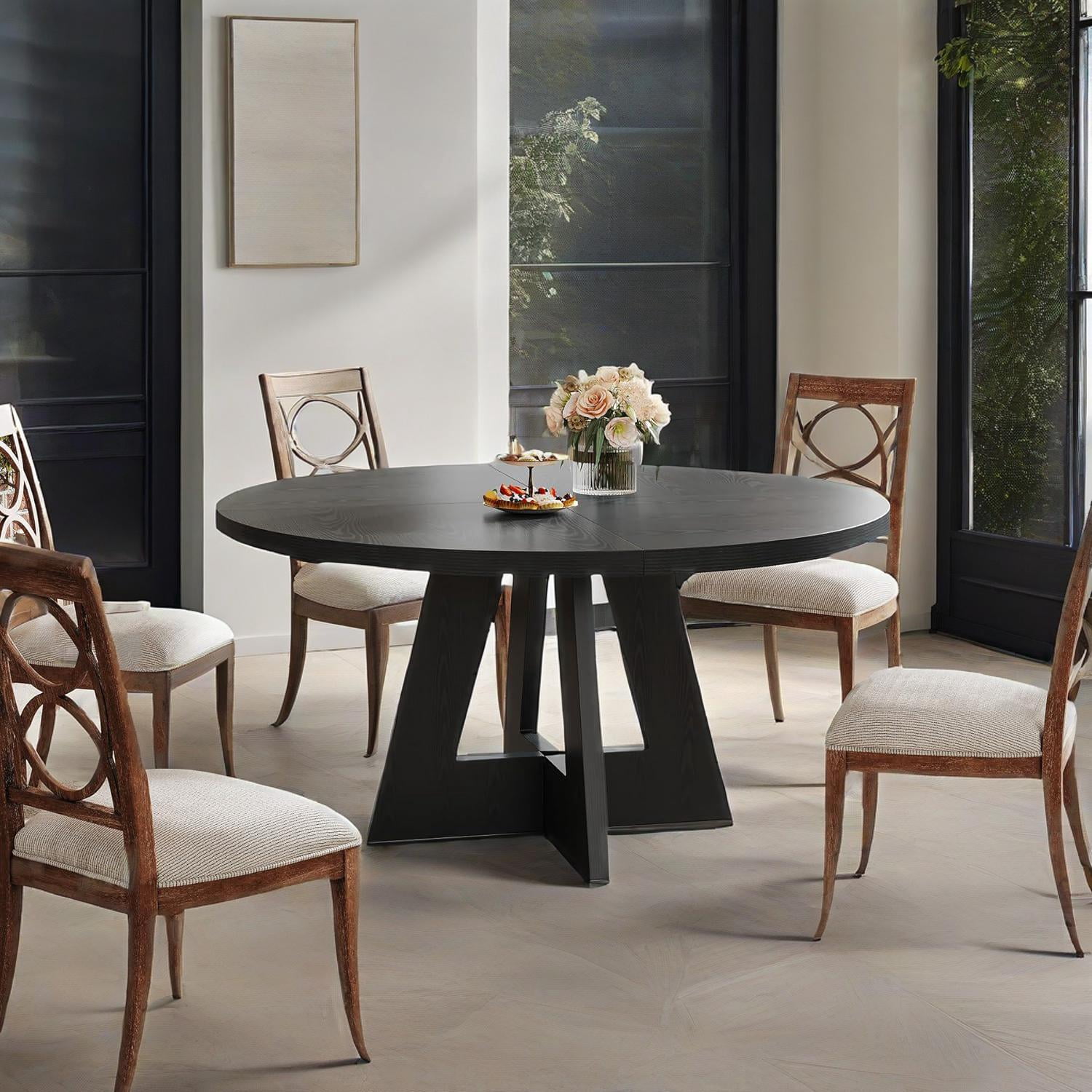 Round Dining Table 47 in, Seats 4-6, MDF Top, Pedestal Base