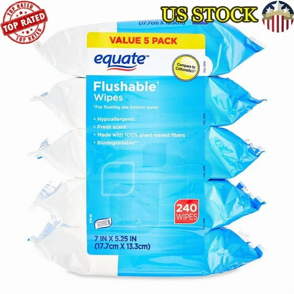 STAR- Flushable Wipes 240 Pack Moisturizing Aloe Vitamin E Hypoallergenic Resealable