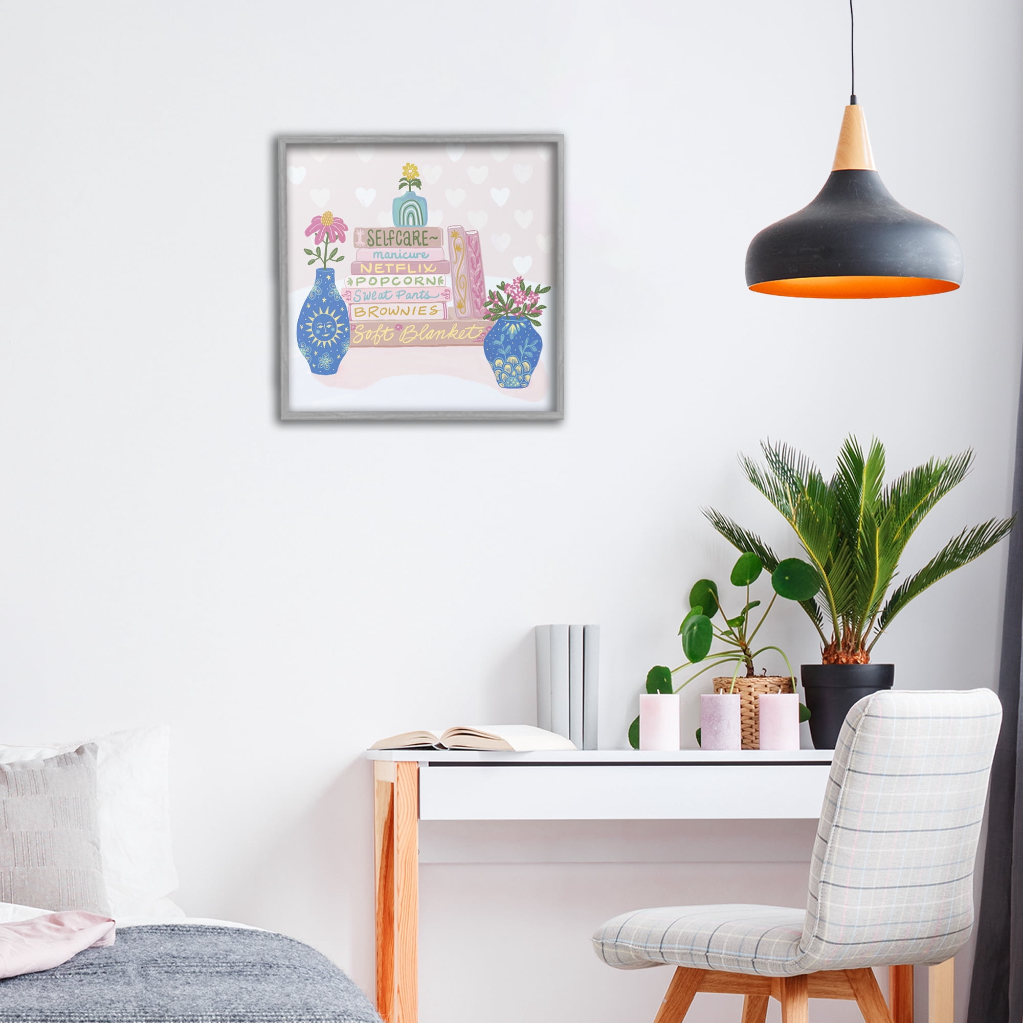 Stupell Industries Cozy Boho Self Care Books Gray Framed Giclee Art, design by Connie Summers