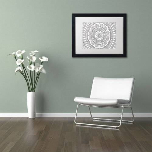 Trademark Fine Art "Flower Mandala" Canvas Art by Hello Angel, White Matte, Black Frame