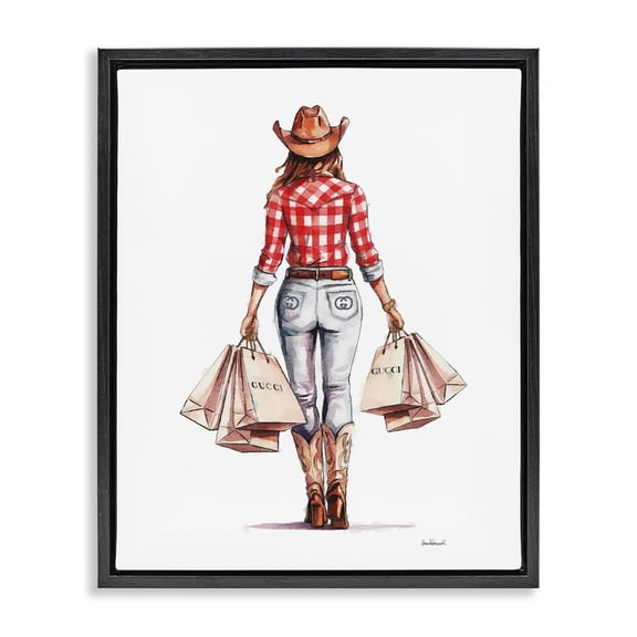 Stupell Industries Glam Country Cowgirl Shopping Black Floating Frame Canvas Art, 17 x 21, by Amanda Greenwood