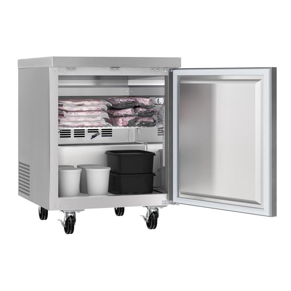 Pemberly Row 27" One-Door Commercial Undercounter Freezer with Casters in Silver