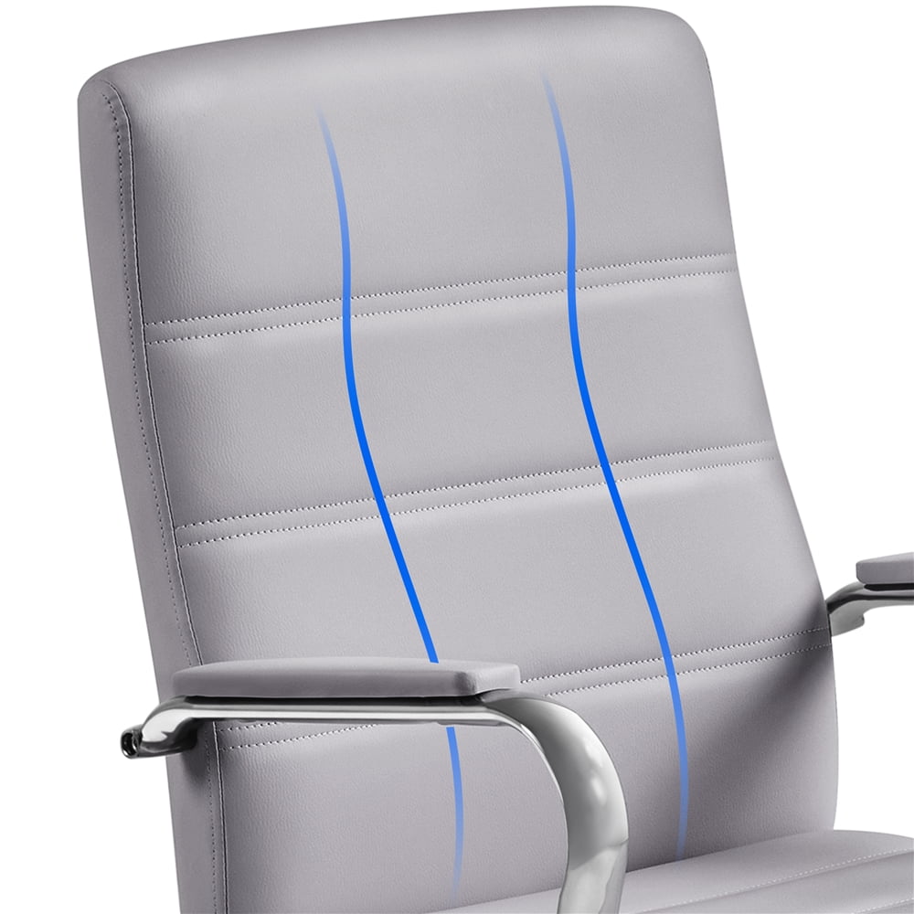 Yaheetech Mid-Back PU Leather Adjustable Office Chair with Arms, Light Gray