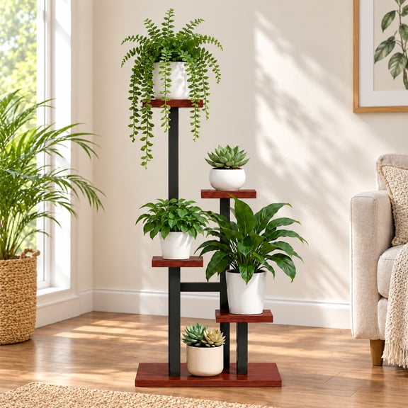 Agesis Plant Stand Indoor, 5 Tier Corner Plant Stand Tall Indoor Plant Shelf Organizer Rack for Living Room, Balcony, Patio & Garden Decor