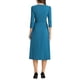 thumbnail image 3 of Vestido de trabajo para mujeres INSPIRE CHIC, corte A, mangas 3/4, vestido midi elegante, azul pavo real L, 3 of 6