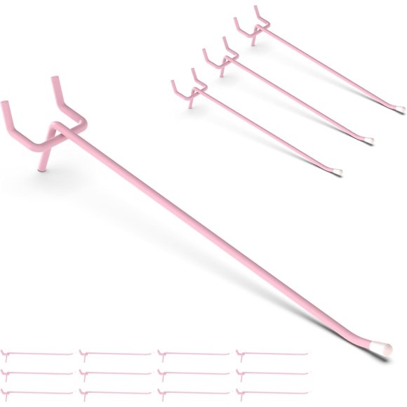 TRAHOO-Pegboard Hooks 6 Inch 50PC, Pink Peg Board Hooks, Fit 1/4" or 1/8" Pegboard, Ideal Peg Board Organizer Accessories for Wall Display, Crafts Organization, Kitchen Organizer, DIY (Pink, 6")