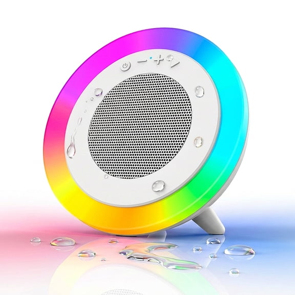 Round Portable Bluetooth Speaker with RGB Lights, Desktop Speakers with Rich Stereo Sound, Bluetooth 5.3, A/R Func, 8H Playtime, IPX7 Waterproof, Stand, TWS Pairing for Home/Desk/Party/Camping, Gifts