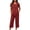 Red, variant on 2 Piece Sets for Women Cotton Linen Casual Outfit Comfortable Solid Color Crew Neck Short Sleeve Tops and Elastic Waist Pocket Pants Lounge Sets Summer Outfits