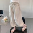 thumbnail image 2 of ZHOGXU Lightweight Solid Color Elastic Waist Drawstring Wide Leg Kids Capri Girls Pants With Pocket Back To School Wear, 2 of 5