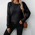thumbnail image 2 of TFEOQRY Pullover Sweater for Women Solid Color Comfortable Knit Wear Long Sleeved Round Neck Sweater Top Black, 2 of 5