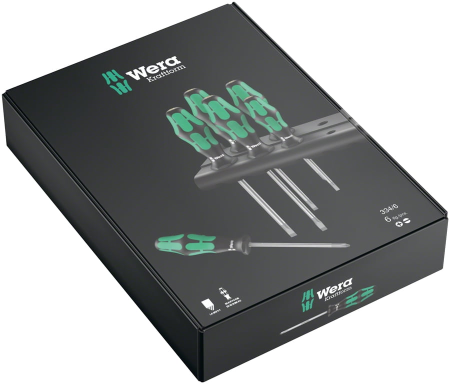 Wera - 5105650001 Kraftform Plus 334/6 Screwdriver Set with Rack and Lasertip, 6-Pieces, Multicolor, Slotted: 6.5x150mm, 3x80mm, 4x100mm, 5.5x125. Phillips: PH1x80, PH2x100
