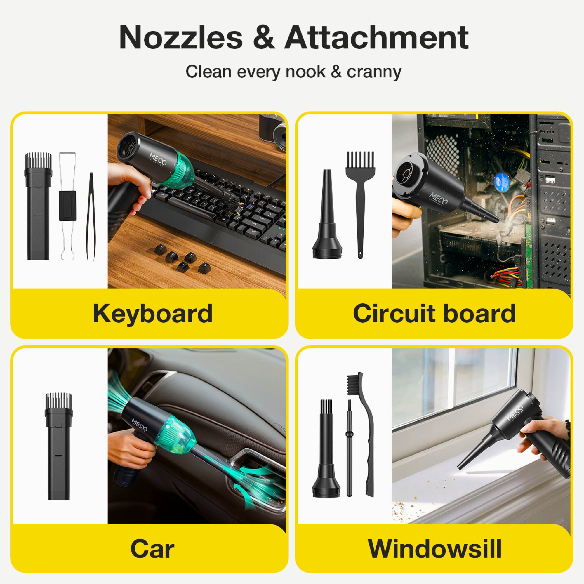 Air Duster,MECO 2-in-1 Compressed Air Duster and Vacumm,110000 RPM Cordless Car Vacuum with 6000mAh Battery for Car,Computer, Laptop, Keyboard Cleaning