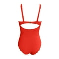 thumbnail image 6 of XUELUO One Piece Swimsuit Women Summer Solid Color Round Neck Ruffled Strappy Sleeveless Ribbed Retro Elastic Slim Swimwear Bathing Suits,Red,XXL, 6 of 6