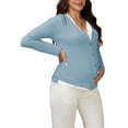 thumbnail image 4 of INSPIRE CHIC Womens Maternity Button Down Shirts Pregnancy Clothes Long Sleeve V Neck Faux 2-Piece Nursing Tops L Blue, 4 of 6