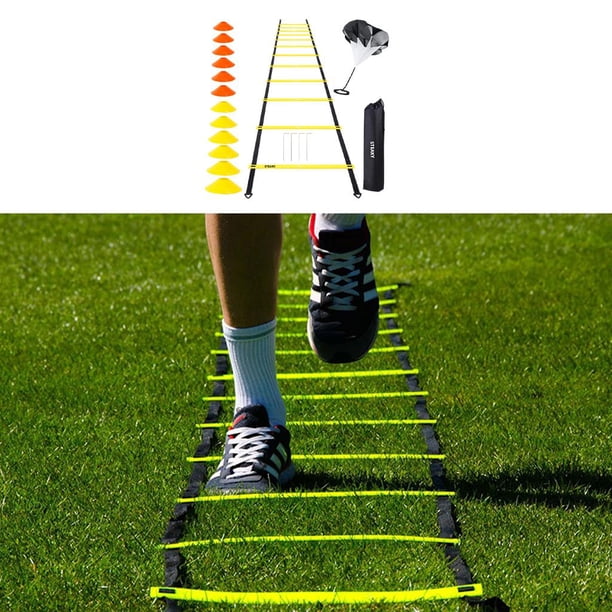 Agility Ladder Training Set - Escalera de velocidad de 12 peldaños con 12 conos de disco para interiores Paracaídas de resistencia Sharpla Escalera de agilidad
