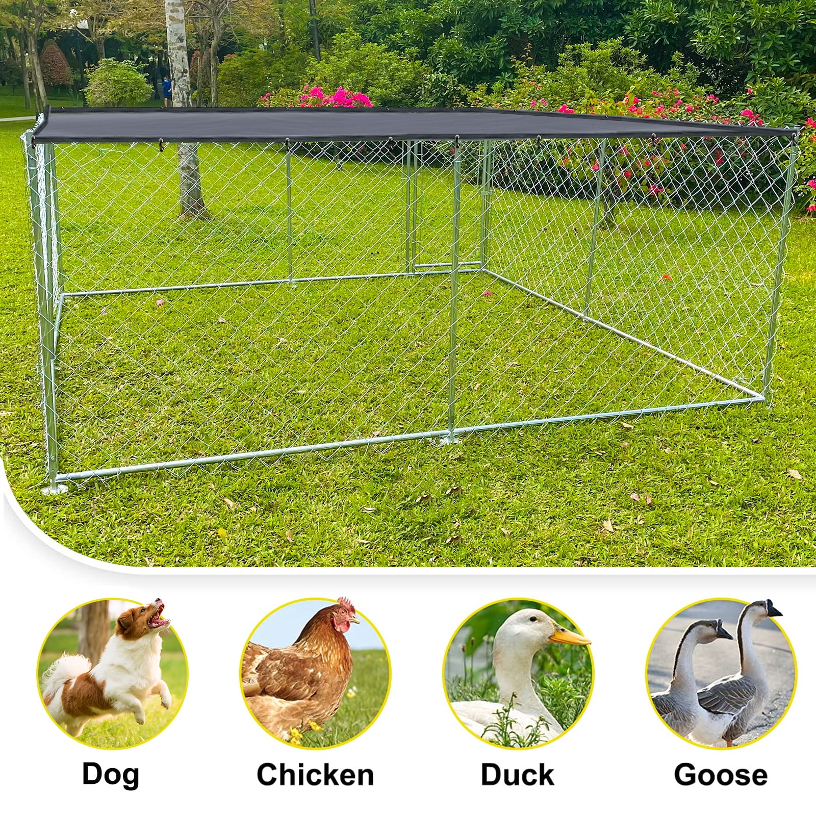 Outdoor Dog Kennel, 10x10x4.1ft Large Dog Cage with UV-Resistant Oxford Cloth Waterproof Cover and Secure Lock for Backyard