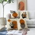 thumbnail image 3 of Juego de 4 fundas de almohada decorativas con hojas de olivo y plantas al atardecer abstractas, decoración de funda de almohada con línea geométrica bohemia, 18x18, 3 of 5