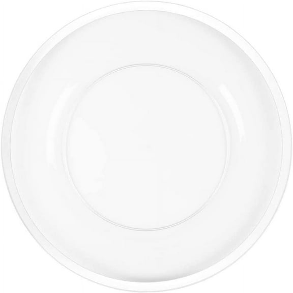 EcoQuality 13" inch Round Clear Plastic Charger Plates with White Rim - China Like Party Plates, Heavy Duty Large Disposable Dinner Plates, Reusable Salad Plate, Wedding, Catering, Dinnerware (28)